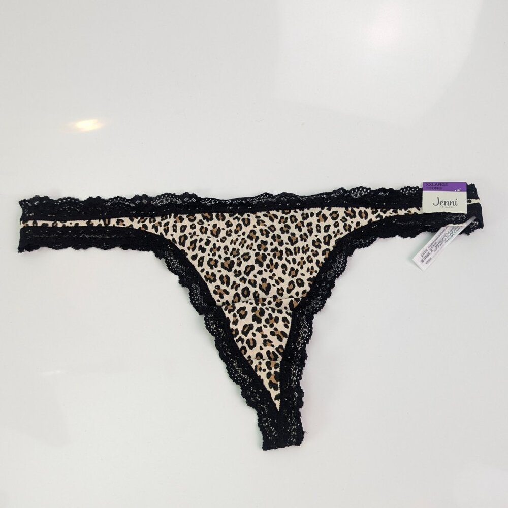 Jenni Womens Lace-Trim Thong Wild Leo - Nude XXL